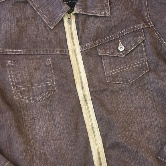 Ashley Stewart Brown Zipper Front Denim Jacket - Picture 2 of 4